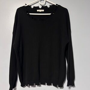 Honey Punch Black Distressed Sweater